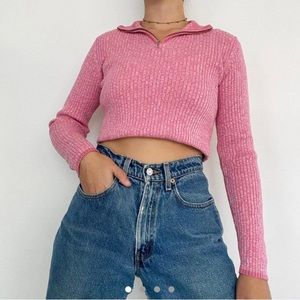 Y2K Pink Ribbed Sweater